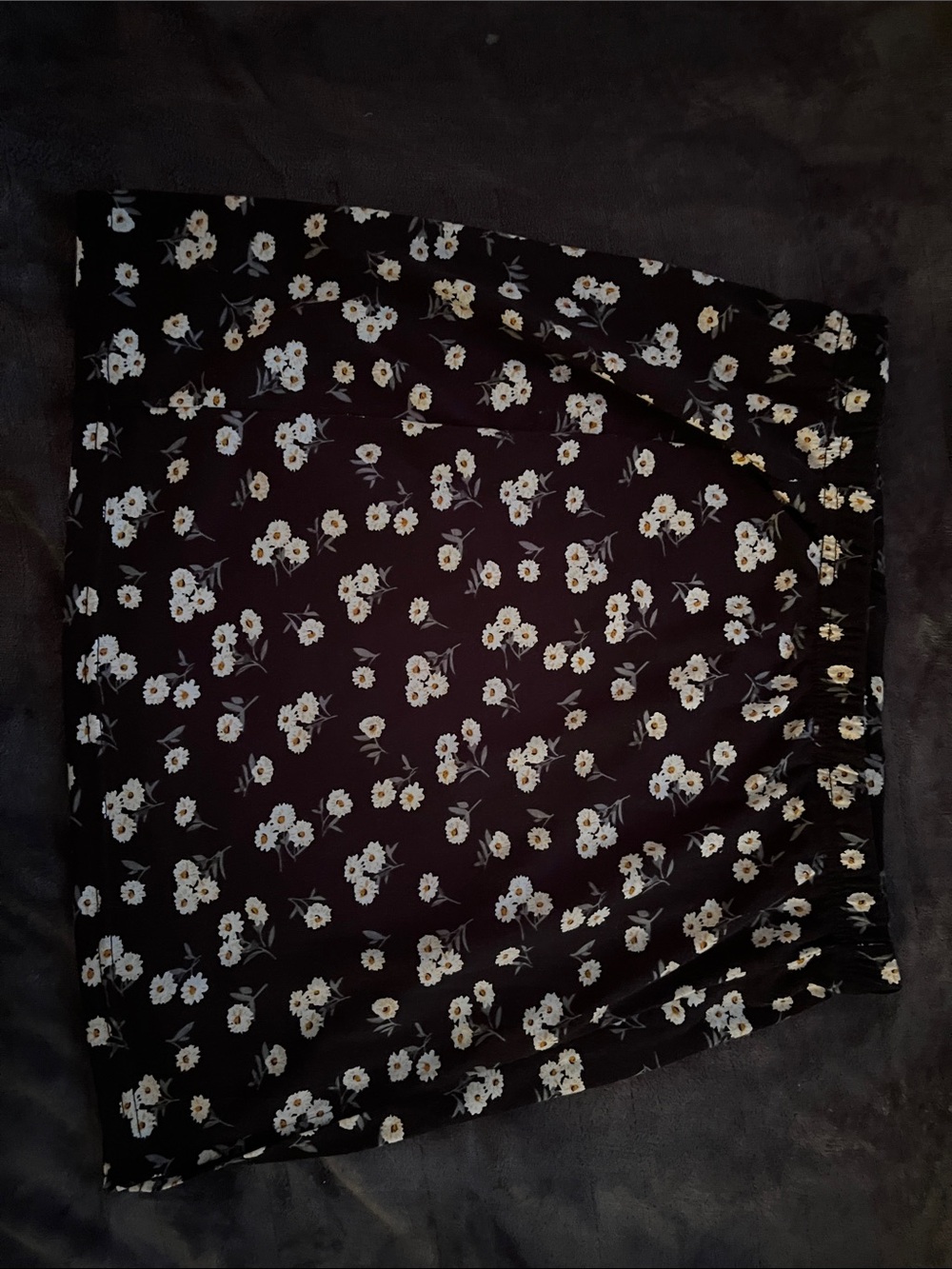 Black Floral Mini Skirt with White Daisy Print